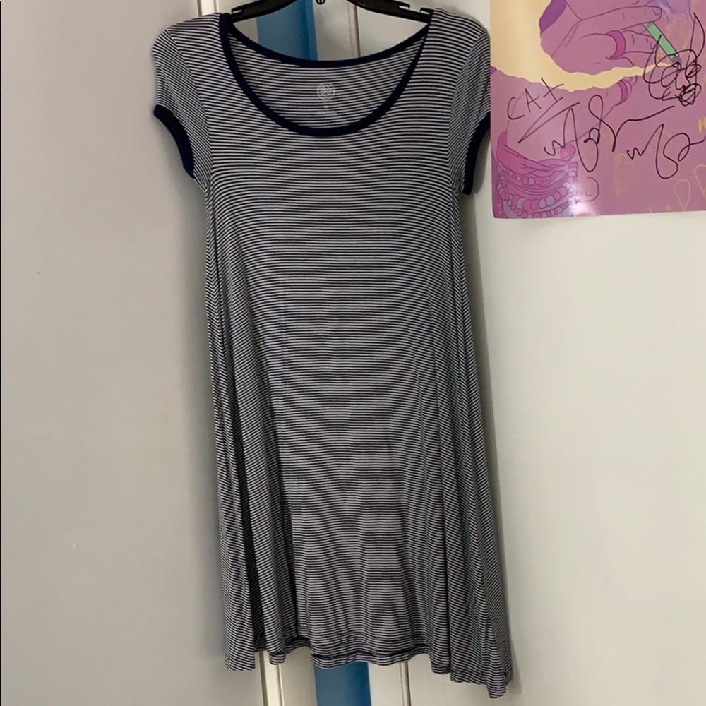 white and navy striped dress